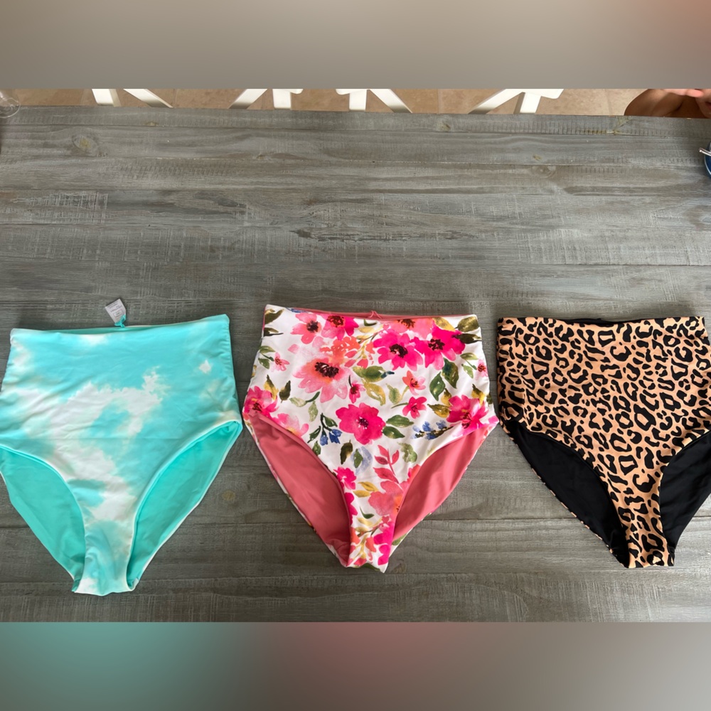 3 bottoms! Coral Reef High-Waisted Swim Bottoms